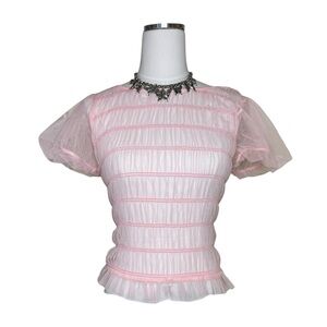 NWT Free People Enchanted By You Puff Sleeve Sheer Top Pink Lotus Size Large